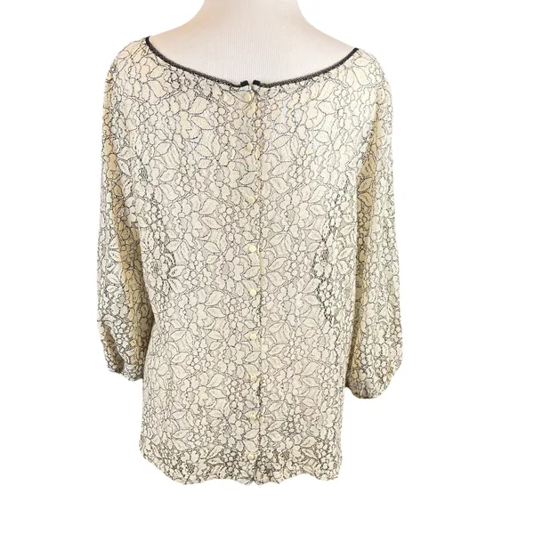 LOFT Cream Floral Lace Button Back‎ Blouse Romantic Feminine Top Large - Image 2