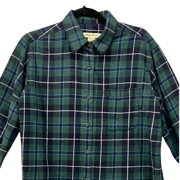 Eddie Bauer Flannel Button Up Shirt Green Medium‎ - Image 3