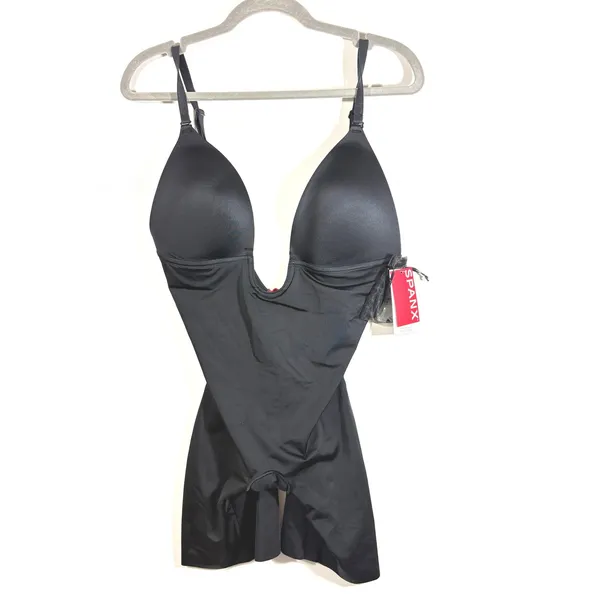 Spanx Suit Your Fancy Plunge Low-Back Mid-Thigh Bodysuit 10157R Black L - Image 2