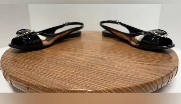 Burberry Novacheck Plaid Canvas Patent Leather Slingback - Image 5