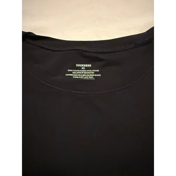 SUUKSESS Womens Black Short Sleeve Crew Neck Athletic Compression Top Size XS - Image 2