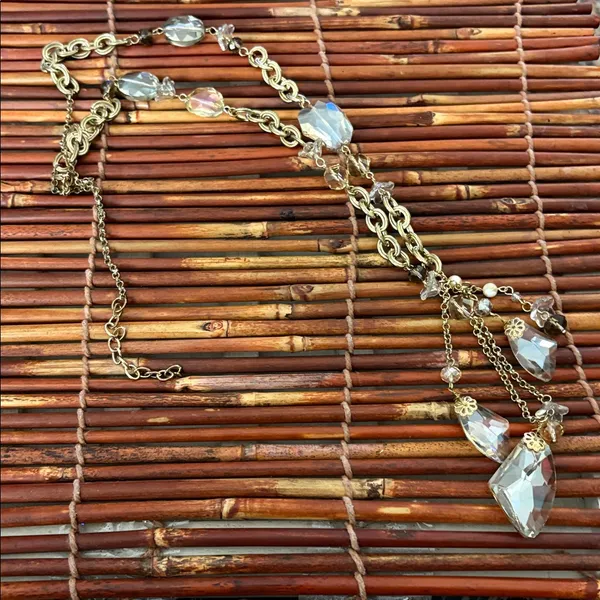 Gold Chain Necklace with Crystal Accents & Crystal Tassel 27”- 33” - Image 3