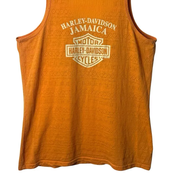 Harley Davidson Jamaica Orange Aztec Print Tank Top Novelty Motorcycle Comfort L - Image 7
