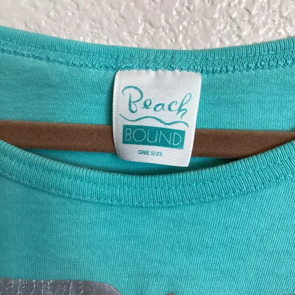 Vintage Beach Bound Teal Graphic Pocket T-shirt Summer Cover-up Loungewear OS - Image 5