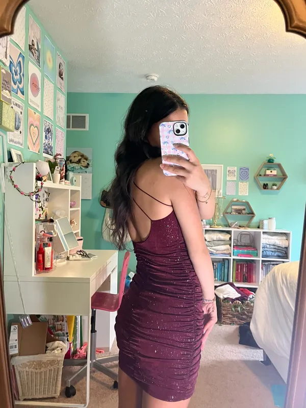 Maroon Glitter mini dress Windsor - Image 2