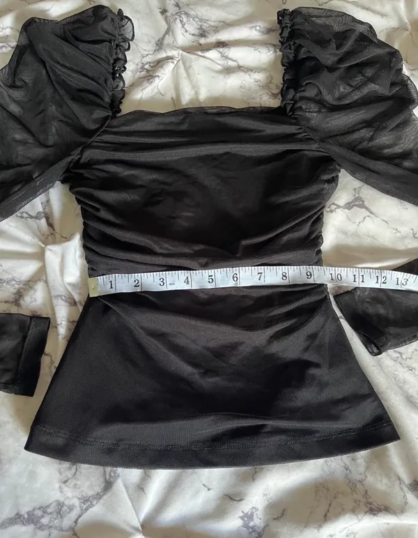 Francesca's Black Sheer Puff Sleeve Ruched Top - Image 6