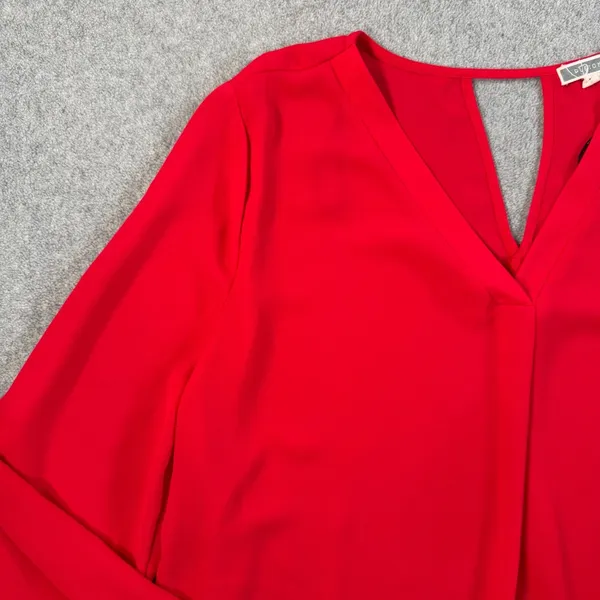 Pleione Women's XL Red Long Sleeve V-Neck Blouse Keyhole Back Top - Image 4