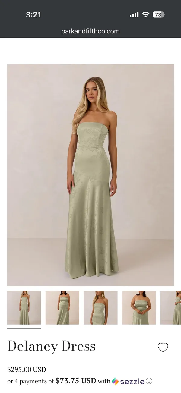 Park & Fifth Delaney Dress True Sage Jacquard Green Bridesmaid Gown XXS - Image 3