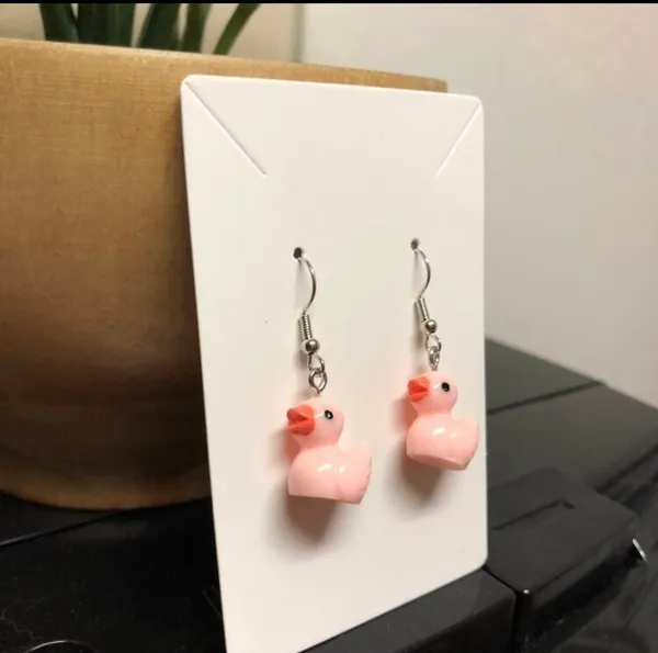 Handmade Pink Duck Earrings - Image 2