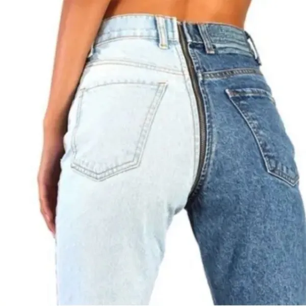 Revice split color full zippered denim jeans two color Size 24 light &‎ dark - Image 2