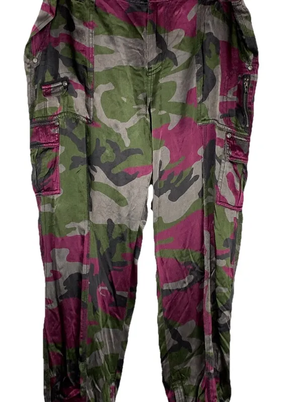 Marrakech Silky Cargo Pants 31 Pink Green Camo Utility Autumn Boho - Image 5