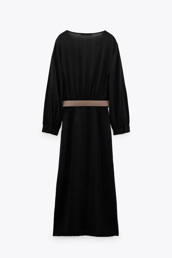 ZARA Black Belted Long Sleeve Grunge Midi Dress - Image 4