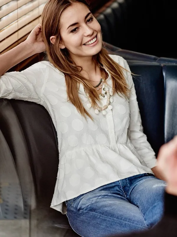 Anthropologie Isabella Sinclair Belia Peplum Popover Cotton White Dot Button Top - Image 2