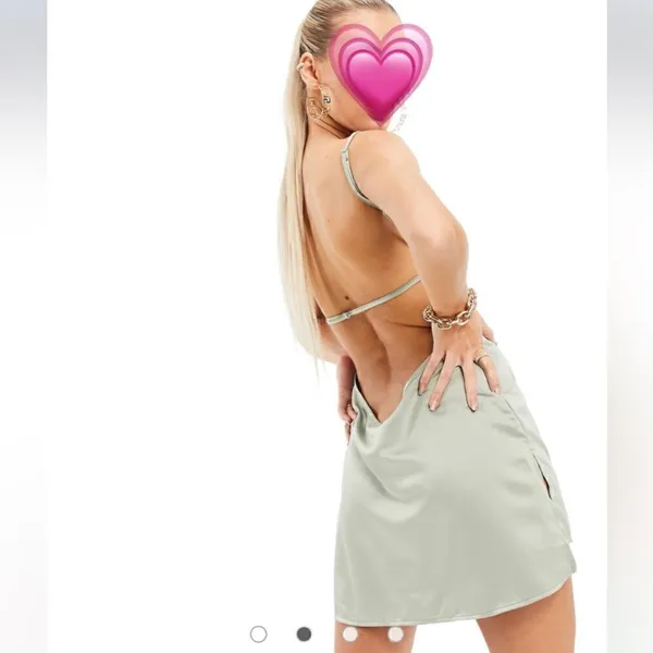 ASOS AsYou Strappy Backless Satin Mini Dress in Light Olive - Image 4