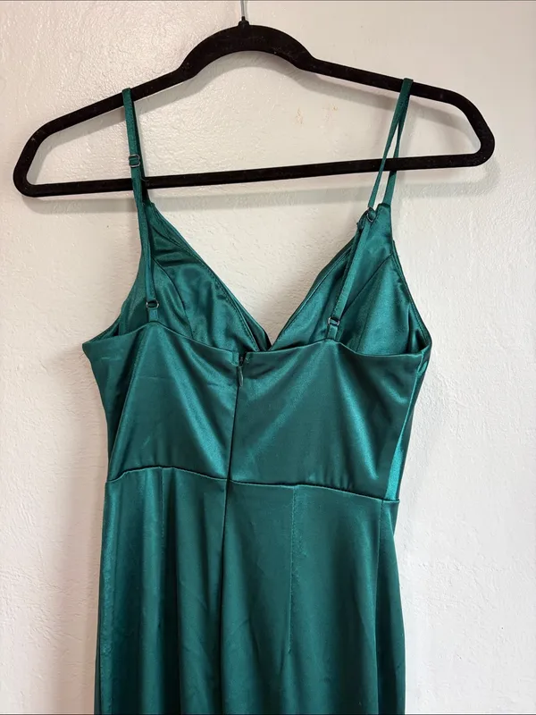 Hello Molly Emerald Green Satin Cowl Neck Slip Dress size xs - Image 4