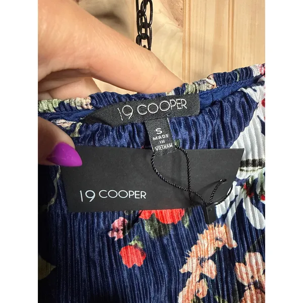 NWT 19 COOPER Women's Denim Blue Floral Strapless Pleated Cropped Jumpsuit Sz S - Image 5