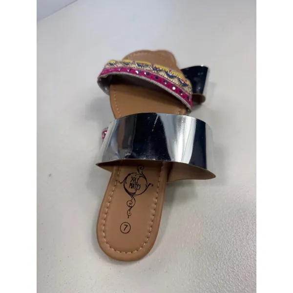 Sole Mates Womens Silver Flat‎ Slide Sandals with Colorful Embroidery Size 7 - Image 4