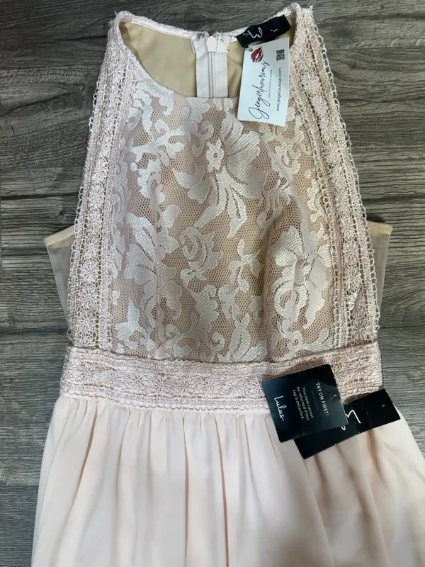 NWT Lulus Blush Pink Lace Chiffon Maxi Formal Dress Size S - Image 9