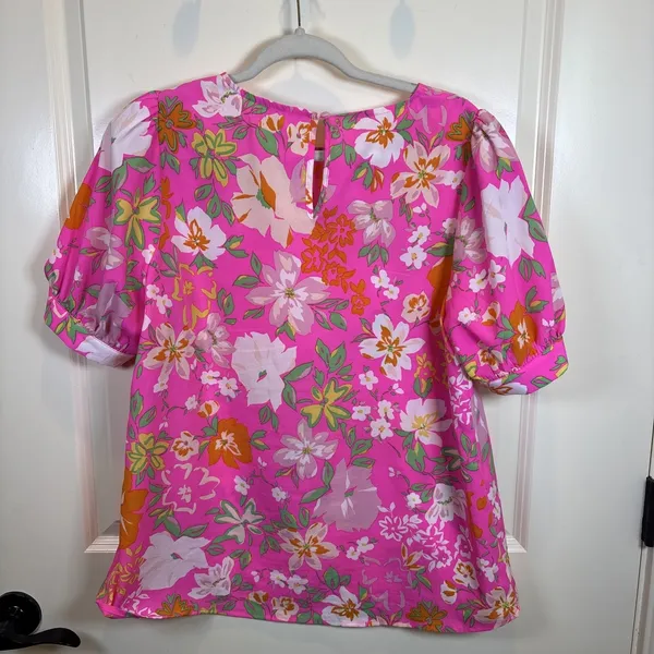 JODIFL Floral Tunic Top Medium Hot Pink Boho‎ Boutique Blouse Coastal Resort - Image 8