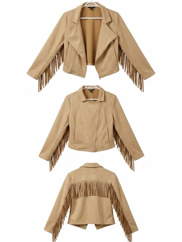 Trendy Tan Suede Fringe Cropped - Image 3