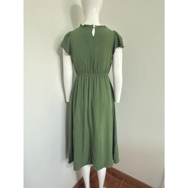 Polagram Green Midi Dress Size S Boho Cottagecore Prairie Crochet Flutter Sleeve - Image 4