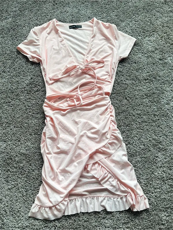SHEIN Light Pink Wrap-Front Ruched Mini Dress - Image 2