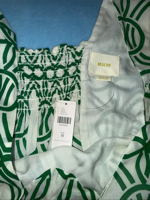 Maeve Sleeveless Green Geometric Tie-Front Tank Top - Image 3