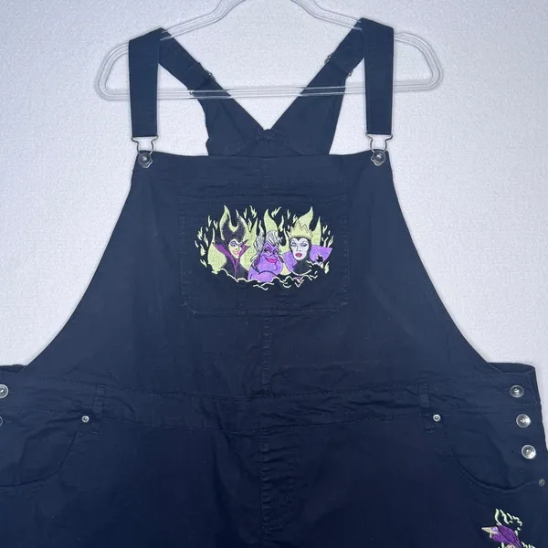 Disney Villains Black Embroidered Shortalls Overalls 4X Plus Size Poison Apple - Image 5