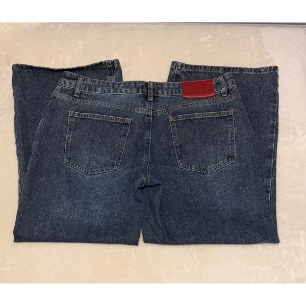 Edikted Women's Sz L Dark Wash Wide Leg Jeans Mid‎ Rise Denim - Image 5