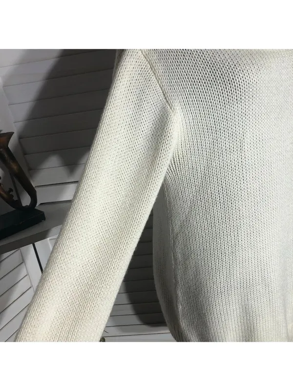 Poof! Cream Cowl Neck Open Back Bow Sweater Dress Size S - Image 7