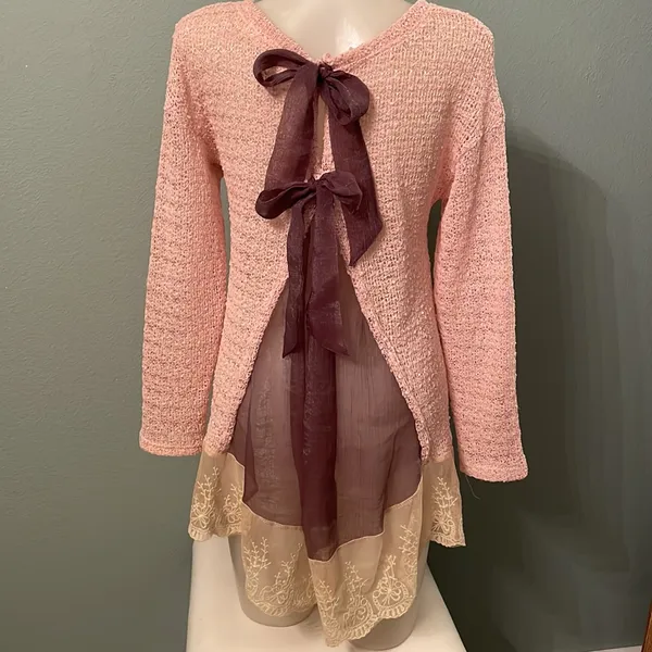 A’reve Blush Pink Lace and Ribbon Sweater Anthropologie - Image 2