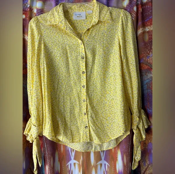 Maeve Yellow Collared Button-Down Tie Cuff Long Sleeve Blouse✨ - Image 4