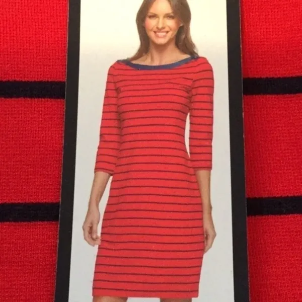 Tommy Hilfiger Boatneck Striped Red Denim Stretch Knit Dress Xs - Image 5