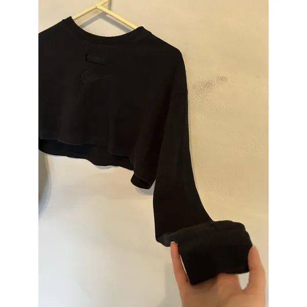 Nike Long Sleeve Black Ribbed Cotton Crop Top Size Large Athleisure Sporty Gym - Image 5