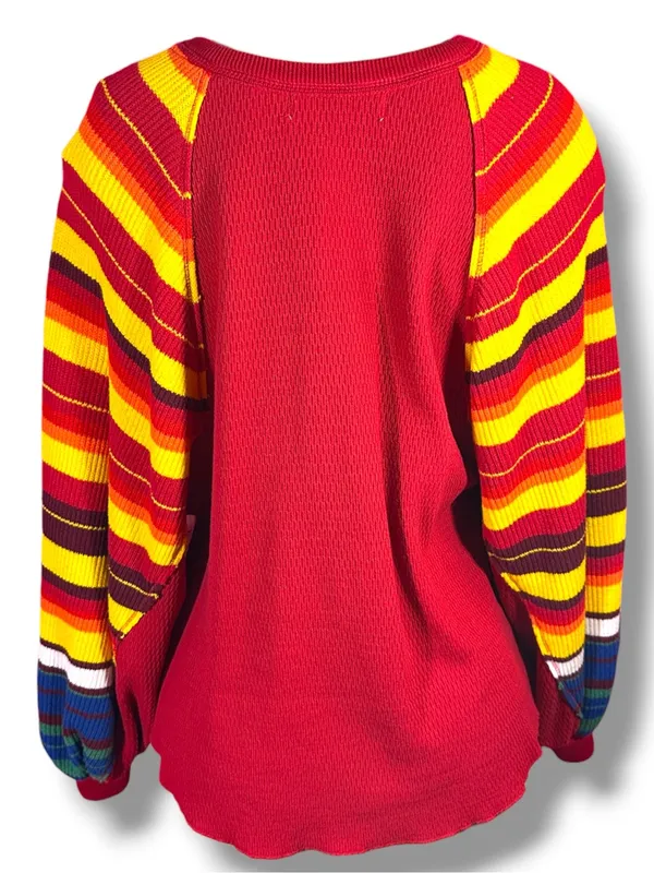 Free People We The Free Rainbow Dreams Pullover XS Red Combo Balloon Sleeve - Image 6