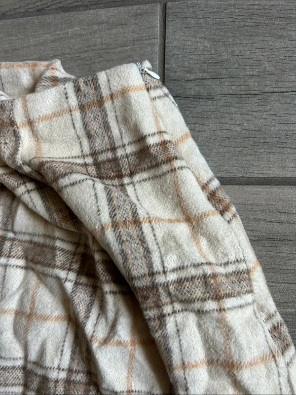 Plaid Mini Skirt in Cream and Brown - Image 3
