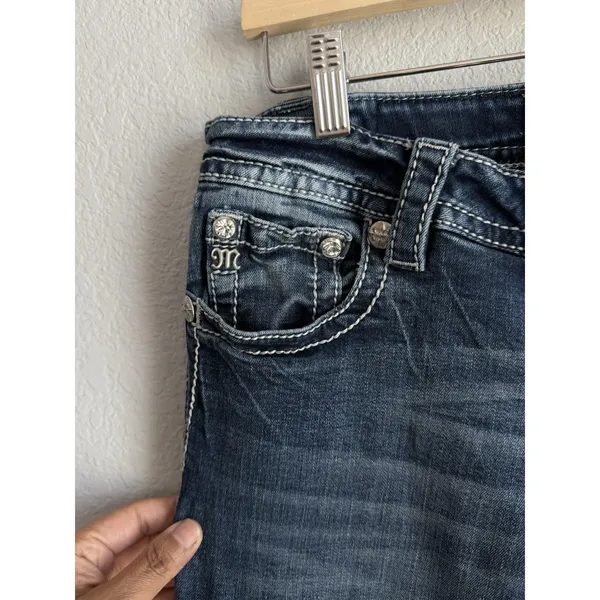 Miss Me Mid Rise Easy Bootcut Jeans 30 Blue Thick Stitch Bling Western Y2K Boho - Image 5