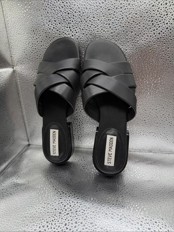 Steve Madden Black Crisscross Slide Sandals with Padded Footbed - Image 2