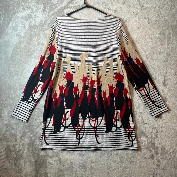 Whimsical Retro Cat Print Tunic Dress Vintage Inspired‎ Boho Aesthetic Artsy LG - Image 4