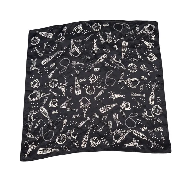 Echo Scarf Women OS Black Excellent Silk Champagne New Years Eve‎ Party Print - Image 3