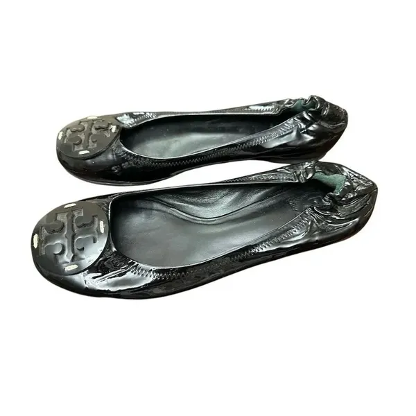 Torry Burch Patent Flat Ballet Black Leather Shoes Size 9Mp - Image 2