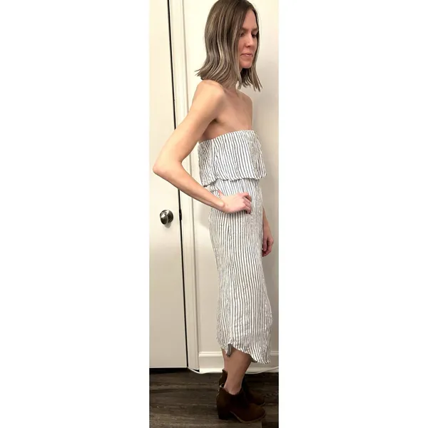 Japna Blue White Striped Tube Top Strapless Capri Pantsuit Women's Sz XS - Image 10