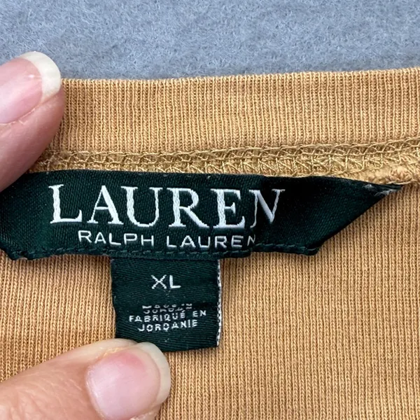 Lauren Ralph Lauren Tan Long Sleeve Shirt Zipper Shoulder Elbow‎ Patches XL - Image 2
