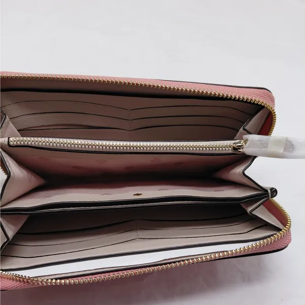 Kate Spade Womens Saffiano Leather Wallet Pink Zip Travel Minimalist Classic - Image 11