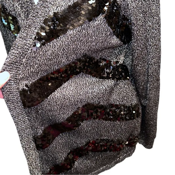 NWT Dana Buchman Plus Size Black Silver Metallic Sequined Open Front Cardigan 2X - Image 2