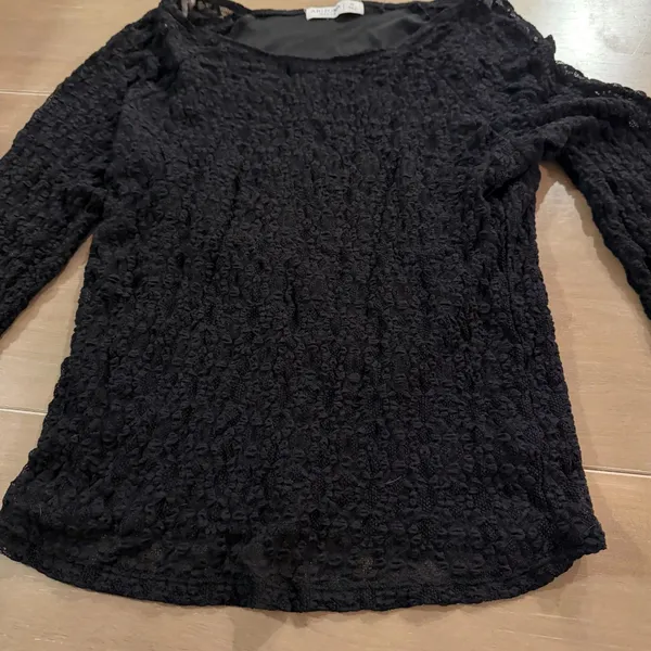 Arizona Jean Co Black Floral Lace Long Sleeve Top Women’s M Sheer Lined - Image 3