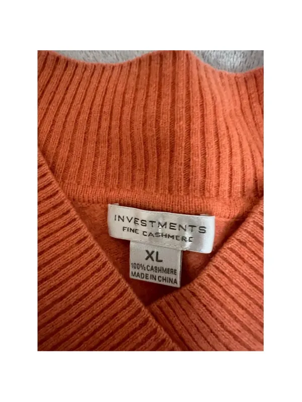 100% Cashmere V-Neck Sweater Orange Size XL - Image 7