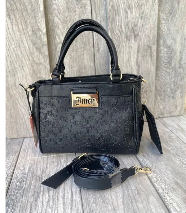 Juicy Couture Black Embossed Logo Satchel with Removable Strap & Wallet - Image 3