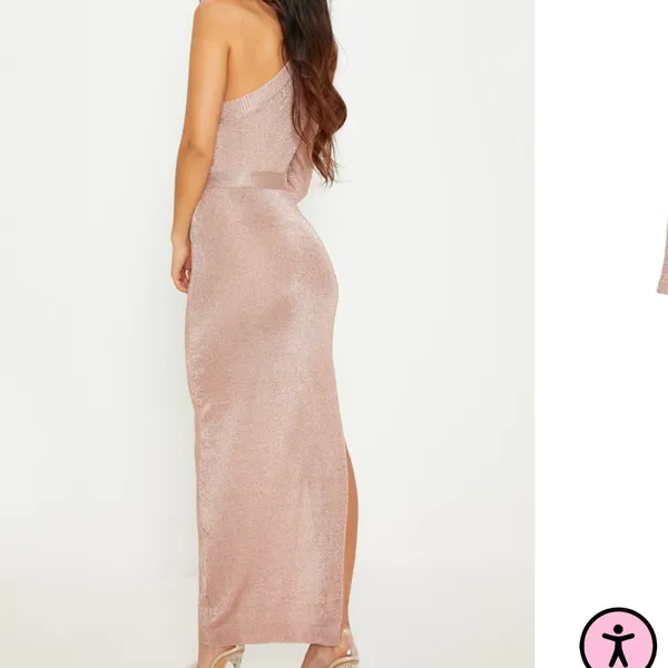 Nwt Plt Rose Gold Metallic Knitted One Shoulder Dress S - Image 2