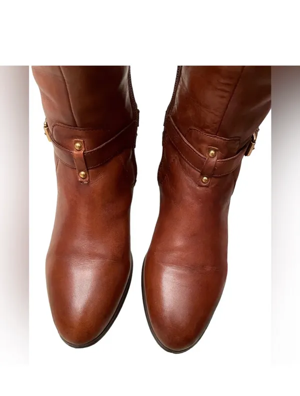 AVA & AIDEN All Leather Brown Zippered Knee High Fashion Riding Boots Sz 6 - Image 2